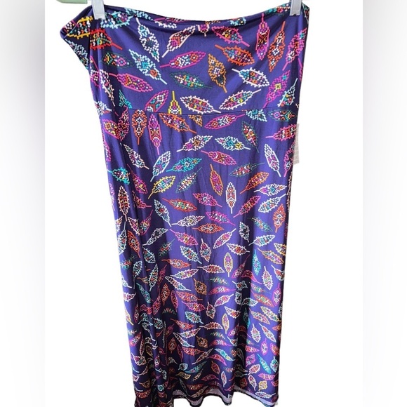 Lularoe XL deep periwinkle slinky Maxi skirt in digitized feather pattern.NWT. - Picture 1 of 4